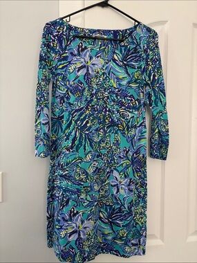 Lilly Pulitzer Floral Print Scoop Neck Dress in Blue-Green